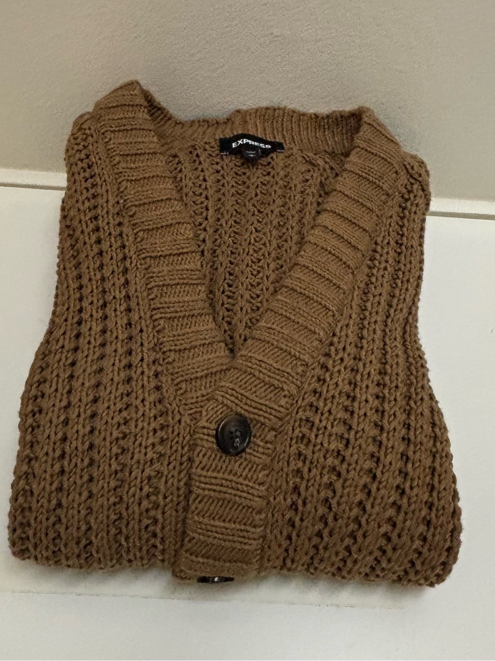 Express Men's Chunky Knit Cardigan in Warm Brown